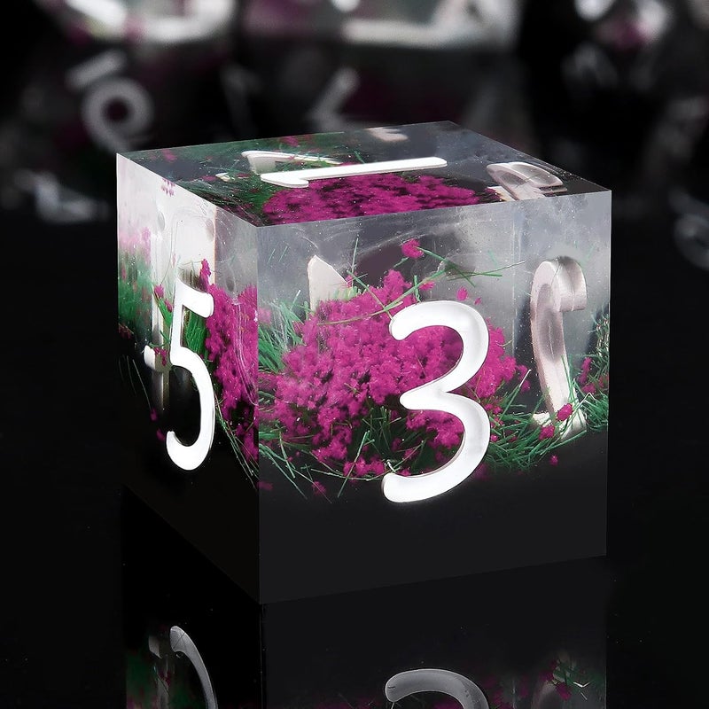 Haxtec Flower D&D Dice Set with Case - Polyhedral Dice, Sharp Edge Resin Dicia for TTRPGs DND Gift - Image 1